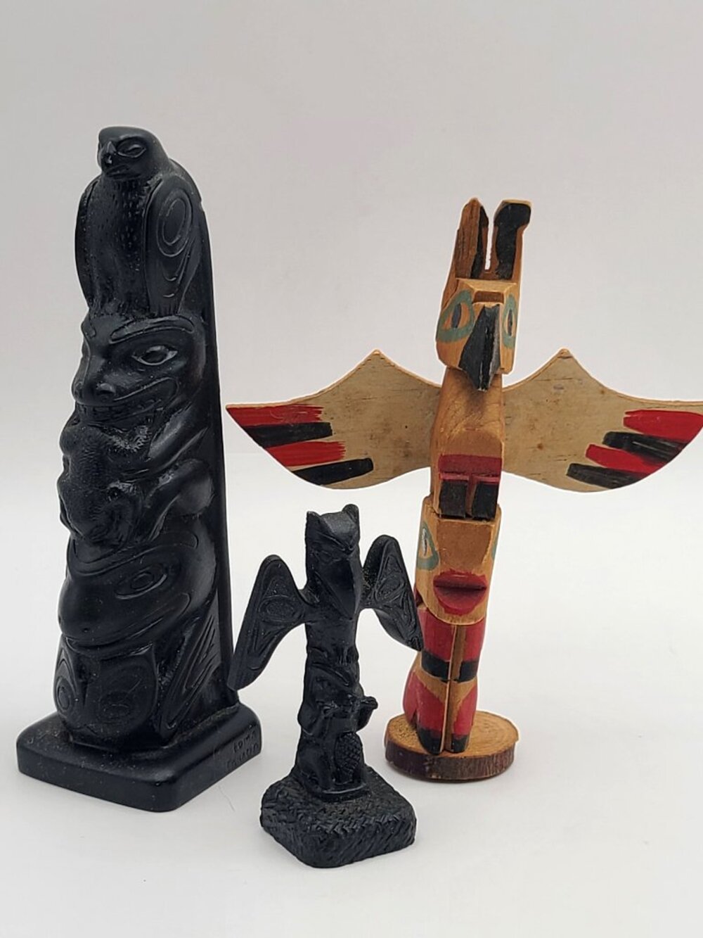 2 Vintage Boma Canada Souvenir Totems 5.25" 2.75" Plus Bonus Wood Totem